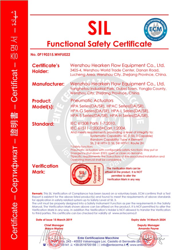 SIL3 Pneumatic Actuator