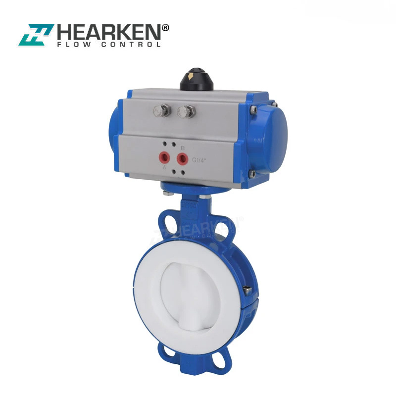 Válvula de mariposa neumática Hearken con revestimiento de PTFE